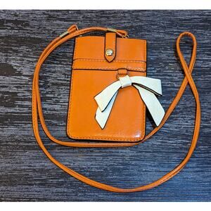 Mellow World Leather Orange with Cream Bow Card holder Crossbody Organizer